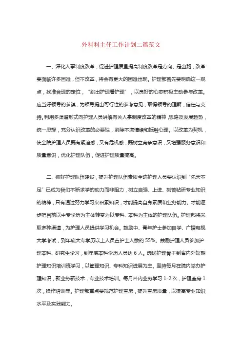 外科科主任工作计划二篇范文