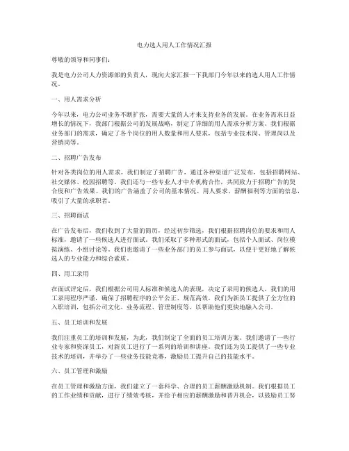 电力选人用人工作情况汇报