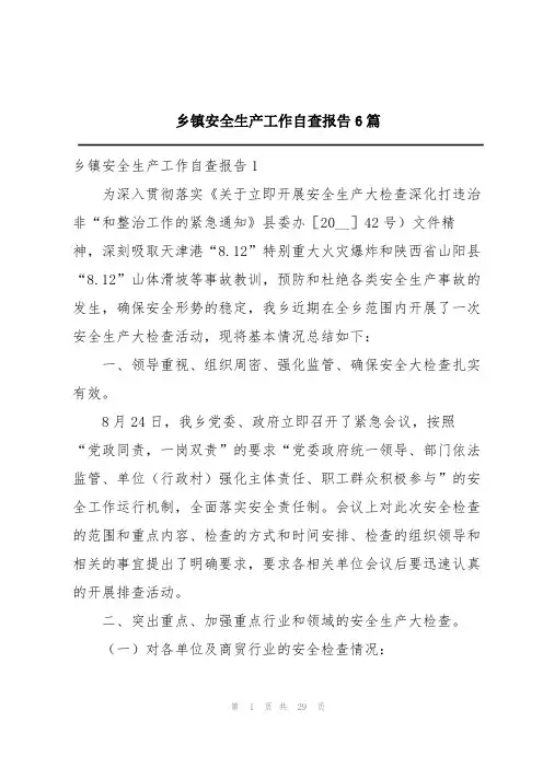乡镇安全生产工作自查报告6篇