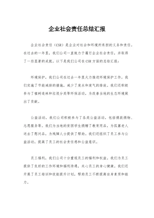 企业社会责任总结汇报