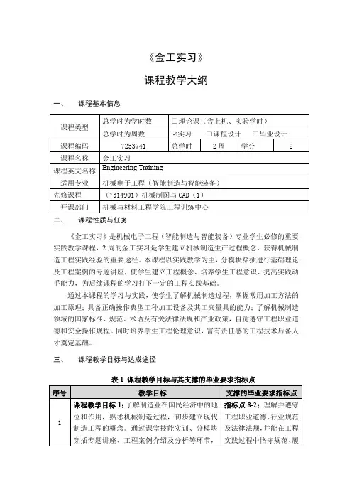 《金工实习》课程教学大纲