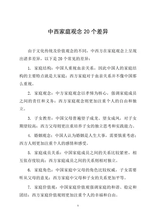中西家庭观念20个差异