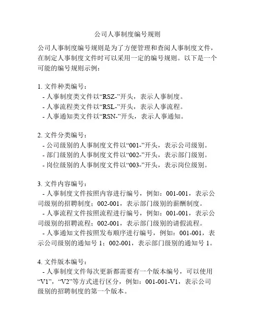 公司人事制度编号规则