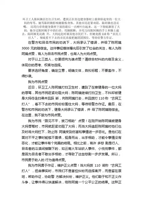 高中作文700字：环卫工人陈阿姨在打扫卫生