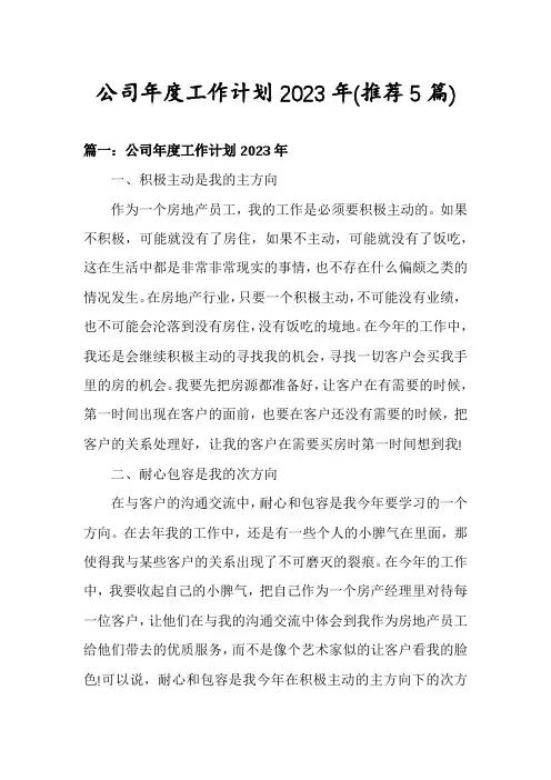 公司年度工作计划2023年(推荐5篇)