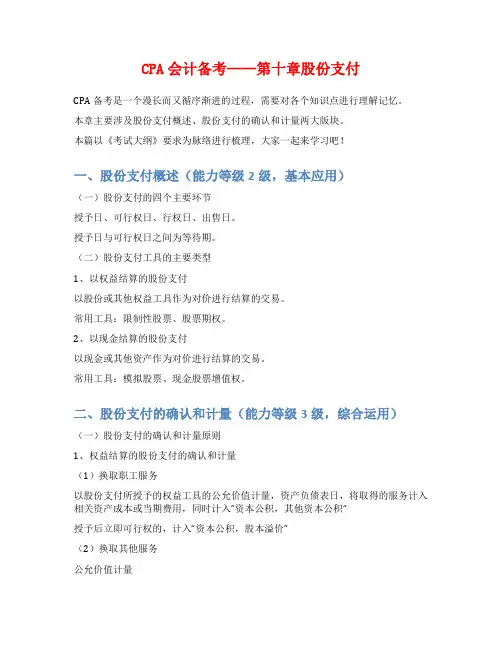 CPA会计备考——第十章股份支付