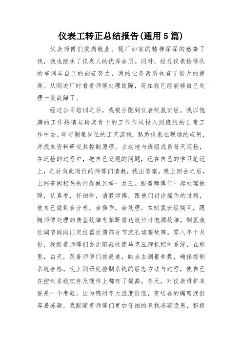 仪表工转正总结报告(通用5篇)