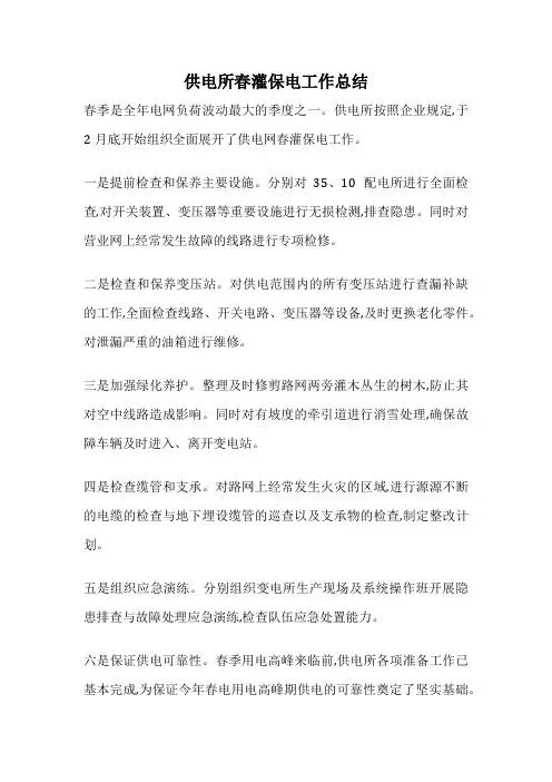 供电所春灌保电工作总结