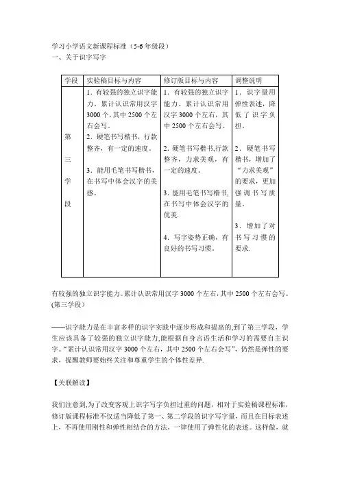 小学语文新课程标准分解