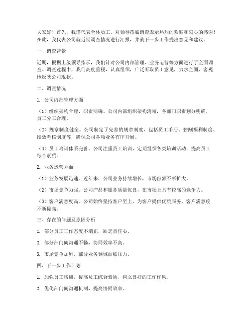 领导莅临调查发言稿范文