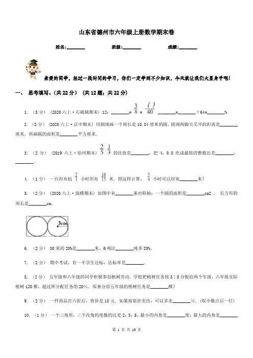 山东省德州市六年级上册数学期末卷
