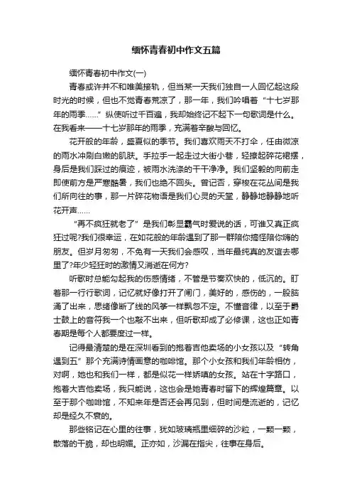 缅怀青春初中作文五篇