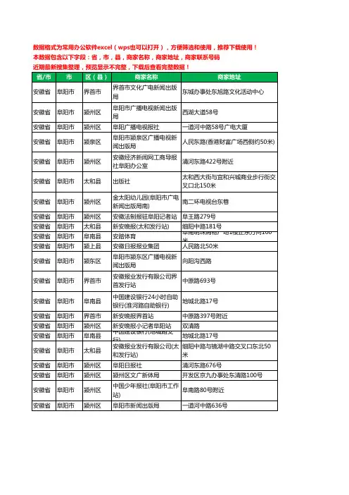 2020新版安徽省阜阳市出版工商企业公司商家名录名单黄页联系电话号码地址大全22家