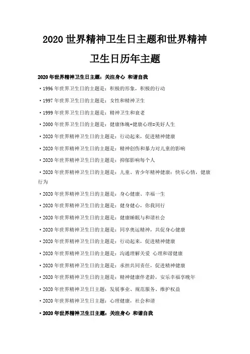  2020世界精神卫生日主题和世界精神卫生日历年主题