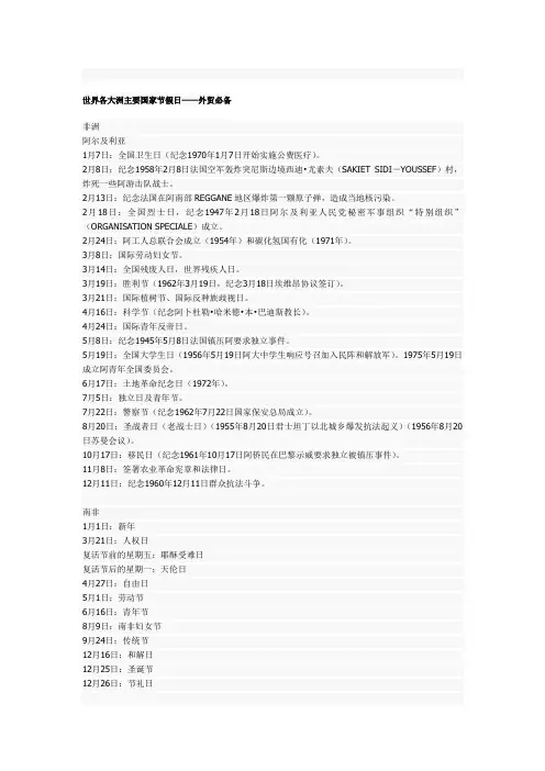 世界各国国家假日