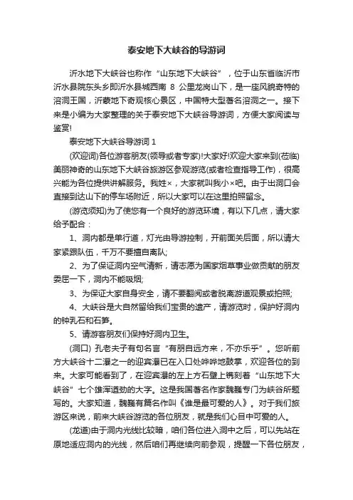 泰安地下大峡谷的导游词