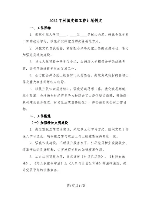 2024年村团支部工作计划例文（五篇）