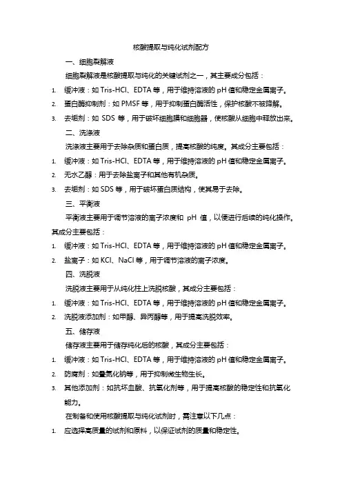 核酸提取与纯化试剂配方