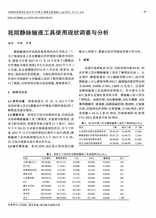 我院静脉输液工具使用现状调查与分析