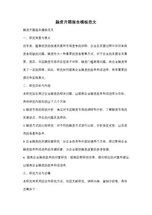 融资开题报告模板范文
