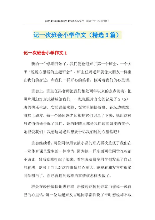 记一次班会小学作文(精选3篇)
