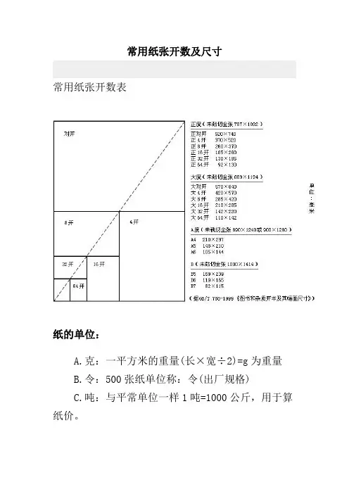 常用纸张开数及尺寸