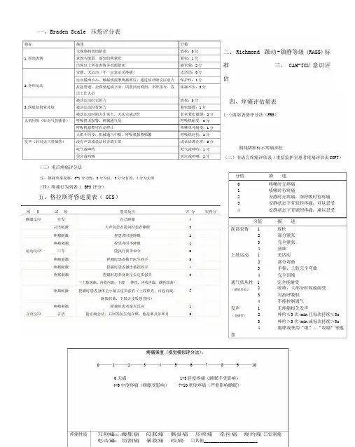 icu评估量表参考
