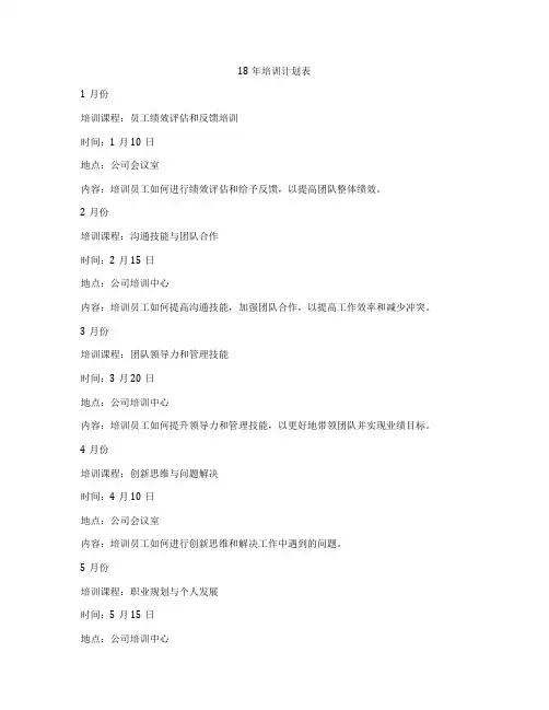 18年培训计划表