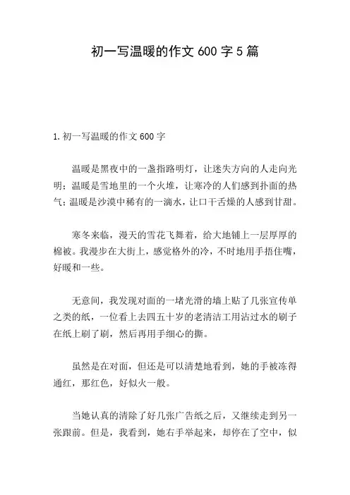 初一写温暖的作文600字5篇