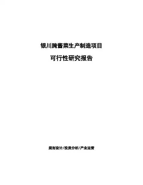 银川腌酱菜生产制造项目可行性研究报告
