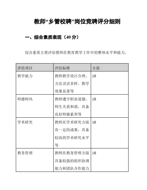 教师“乡管校聘”岗位竞聘评分细则