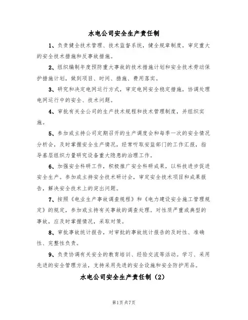 水电公司安全生产责任制(5篇)