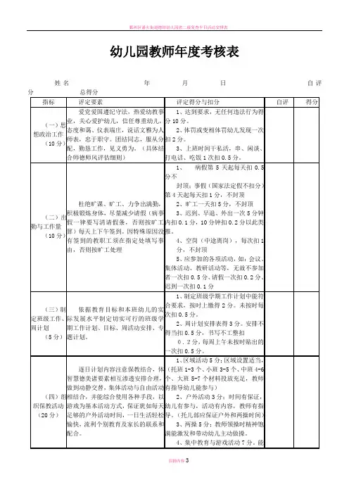 幼儿园教师年度考核表.doc