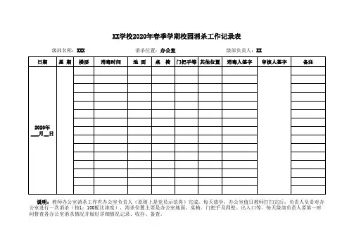 2020年春开学返校校园消杀(消毒)工作记录表(办公室)