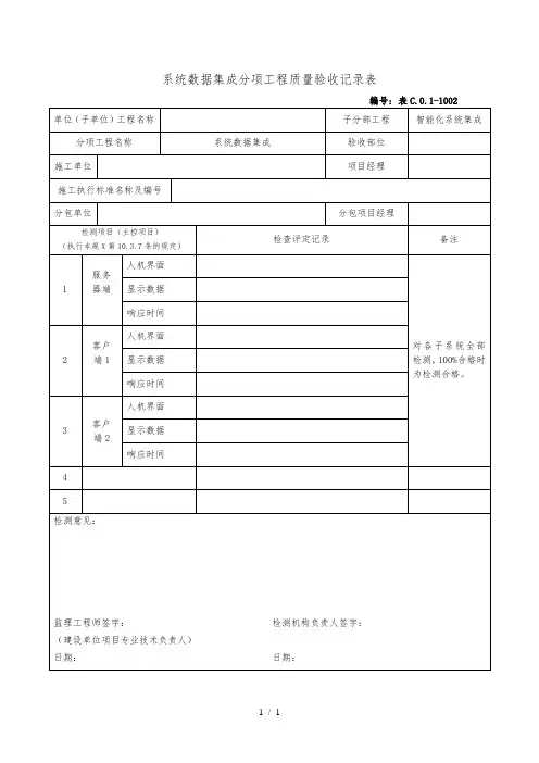 系统数据集成分项工程质量验收记录表