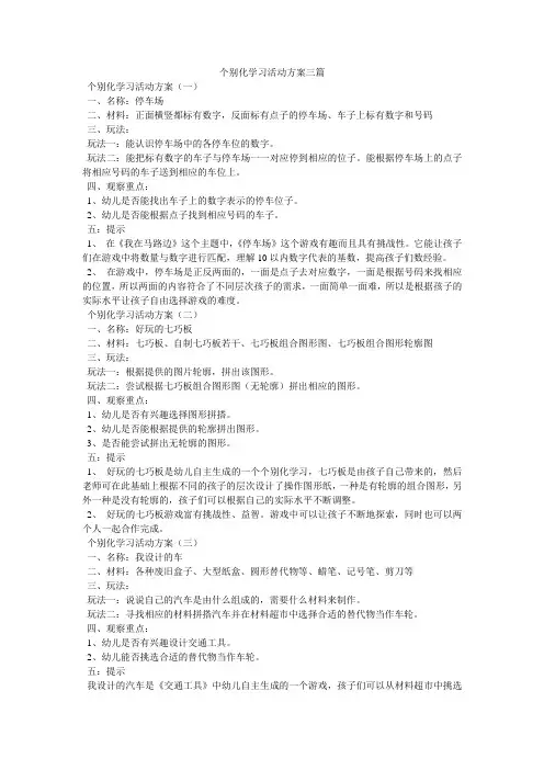 个别化学习活动方案三篇