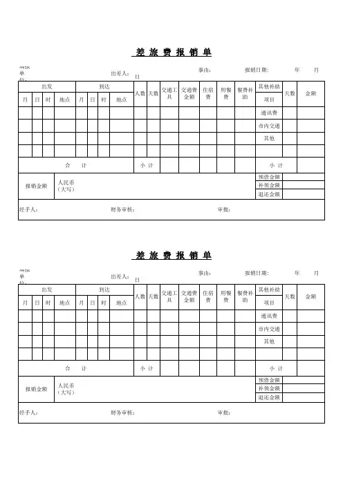 差旅费报销单EXCEL模板-最新版