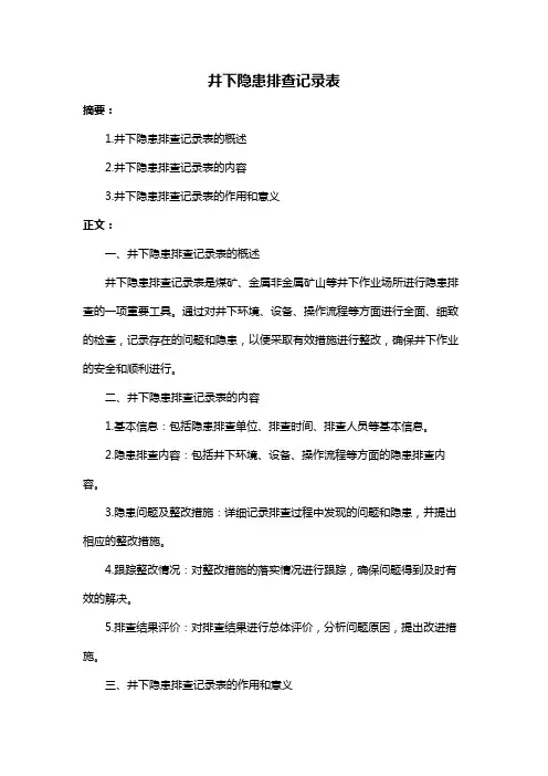井下隐患排查记录表