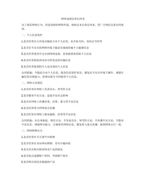 网络违规自查自纠表