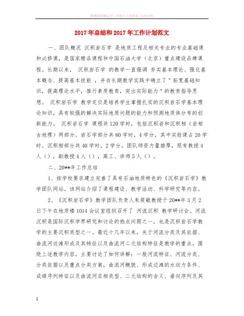 2017年总结和2017年工作计划范文