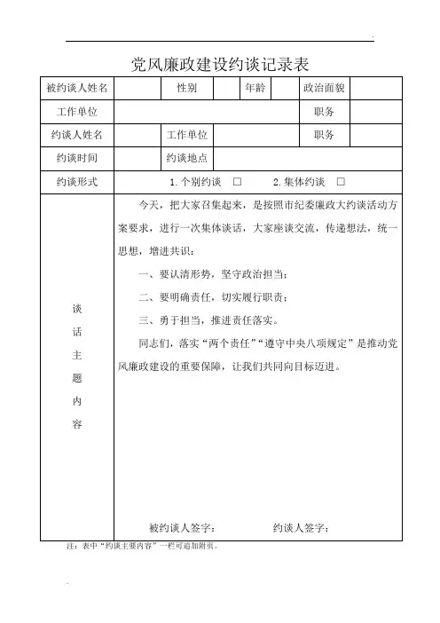 党风廉政建设约谈记录表