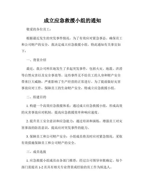 成立应急救援小组的通知