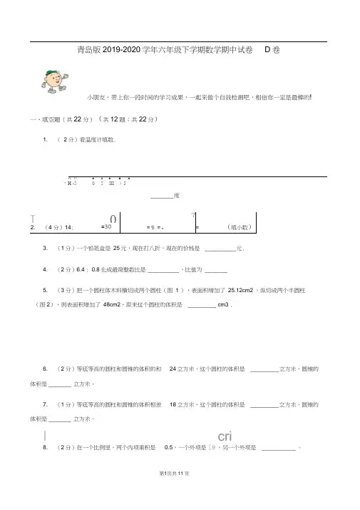 青岛版2019-2020学年六年级下学期数学期中试卷D卷