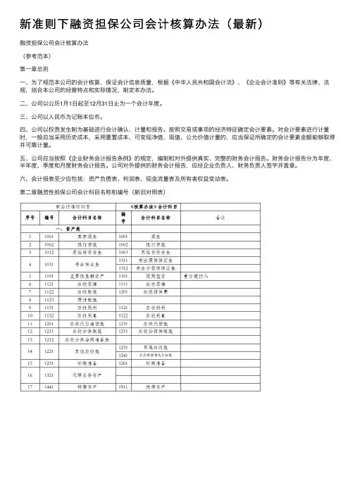 新准则下融资担保公司会计核算办法（最新）