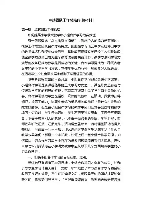 卓越团队工作总结[5篇材料]