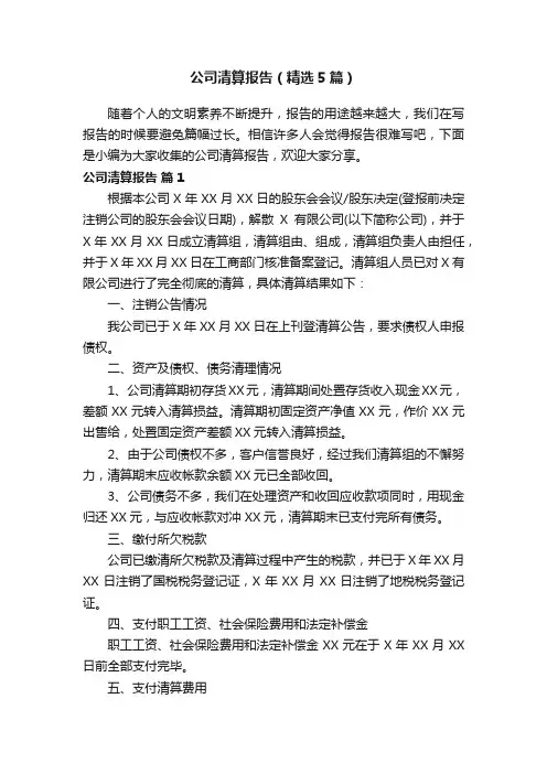公司清算报告（精选5篇）