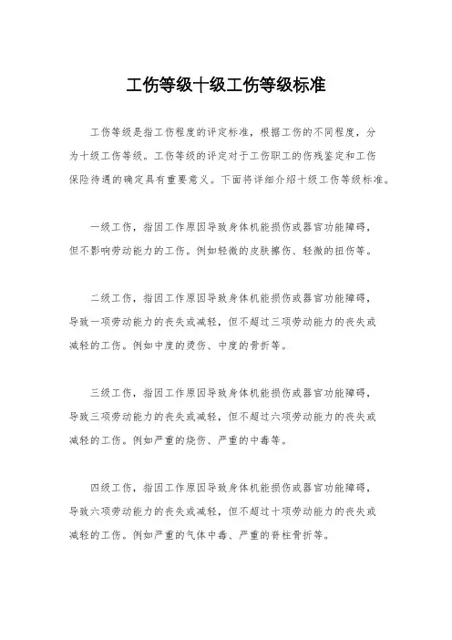 工伤等级十级工伤等级标准