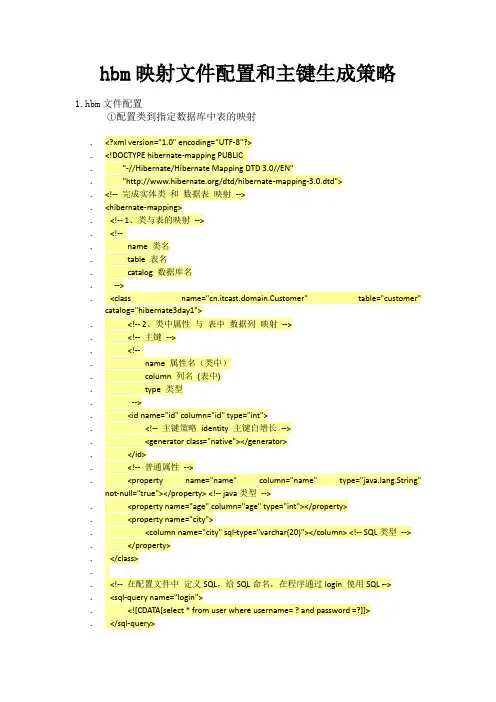 hbm映射文件配置和主键生成策略