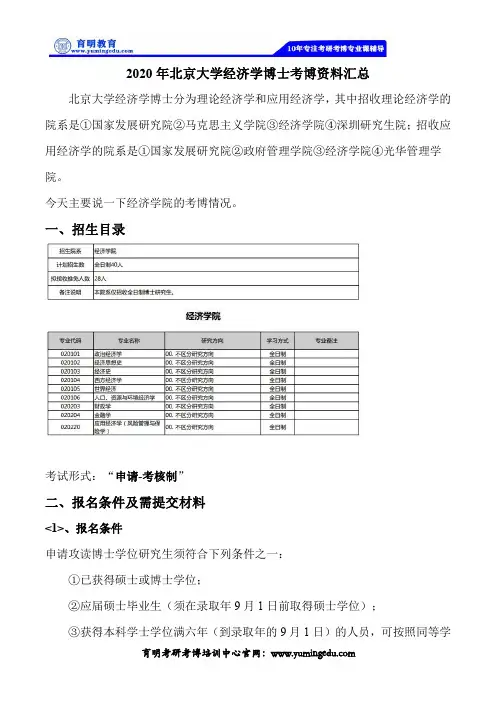 2020北京大学经济学院经济学博士考博资料汇总