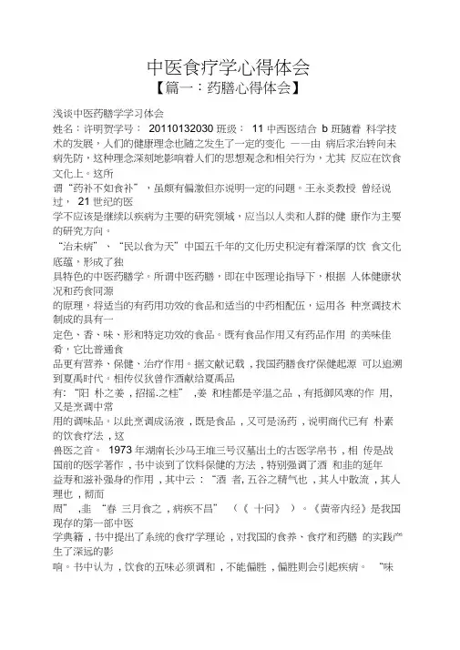 中医食疗学心得体会
